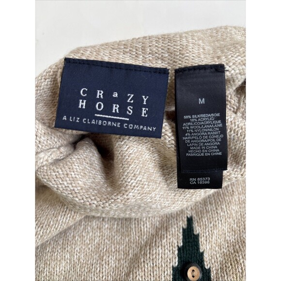 Vintage Ladies Crazy Horse Tan Pine Trees Winter Turtleneck Sweater Size M - Picture 3 of 7